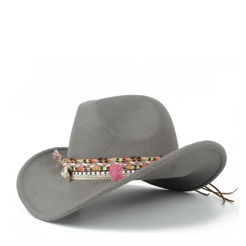 Модные женские шерстяные полые ковбойские шляпы в стиле вестерн леди Джаз Outback Джаз Toca сомбреро размер 56-58 см