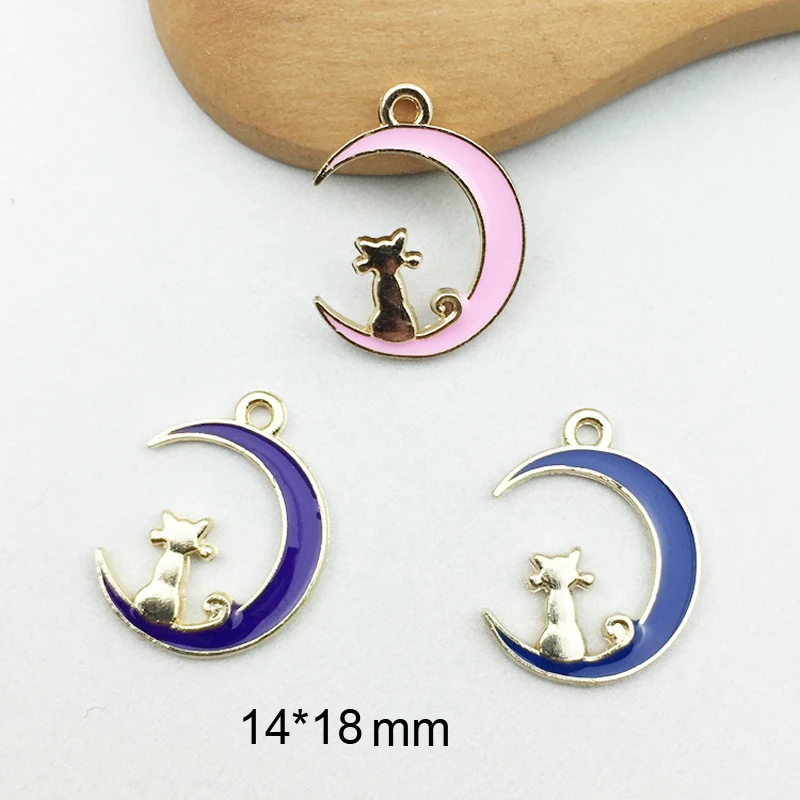 

10pcs/Bag Cat Moon Enamel Charms Bracelets Drop Oil Metal Pendant For DIY Earring Hair Jewelry Meterial Making Accessories YZ062