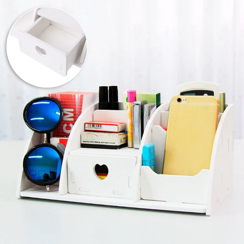 

6 Compartments Large Desk Organizer Wooden Desk Makeup Organizer Storage Drawer Stationery Cosmetic Organizer Case