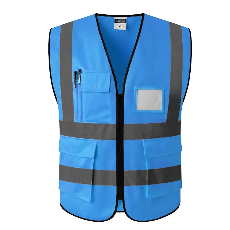 Светоотражающий Жилет синий Спецодежда Светоотражающие жилет безопасности карманы логотип печати