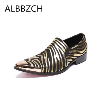 

Fashion loafers golden printing leather casual shoes men pointed toe slip on luxury wedding shoes party shoes plus size 47 46