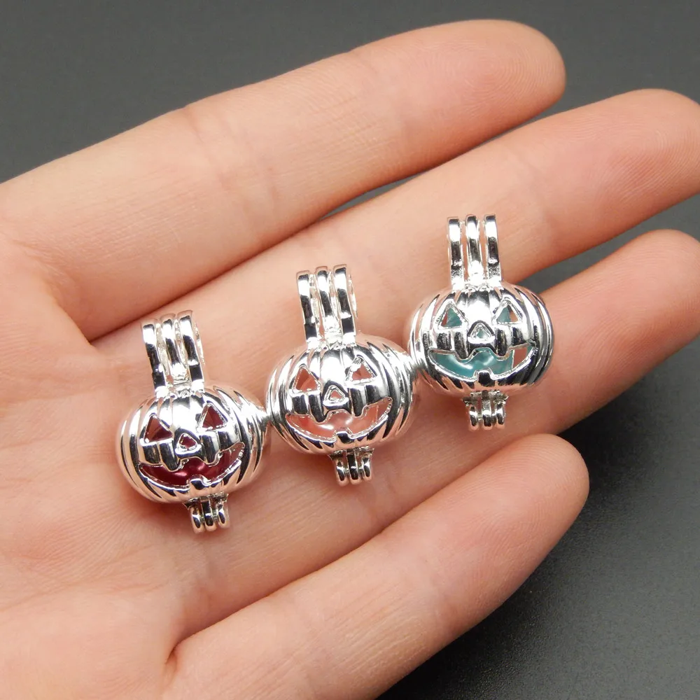 

10pcs bright silver pumpkin pearl cage necklace pendant, aromatherapy oil diffuser,add your own pearl to make it more attractive