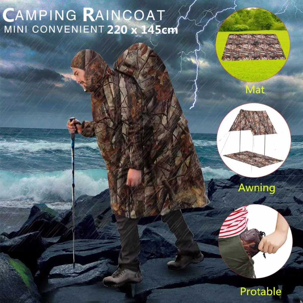 متعددة الوظائف معطف واق 3 في 1 في الهواء الطلق RainPoncho غطاء مع هود المعطف ظهره غطاء للمطر للماء خيمة المظلة التخييم حصيرة