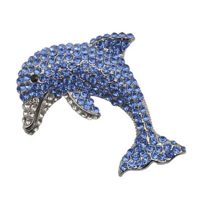 

High Quality Hyperbole European American Alloy Rhinestone Plating Dolphin Brooches Pins Badges Fashion Jewelry Women-DXRSBR001F