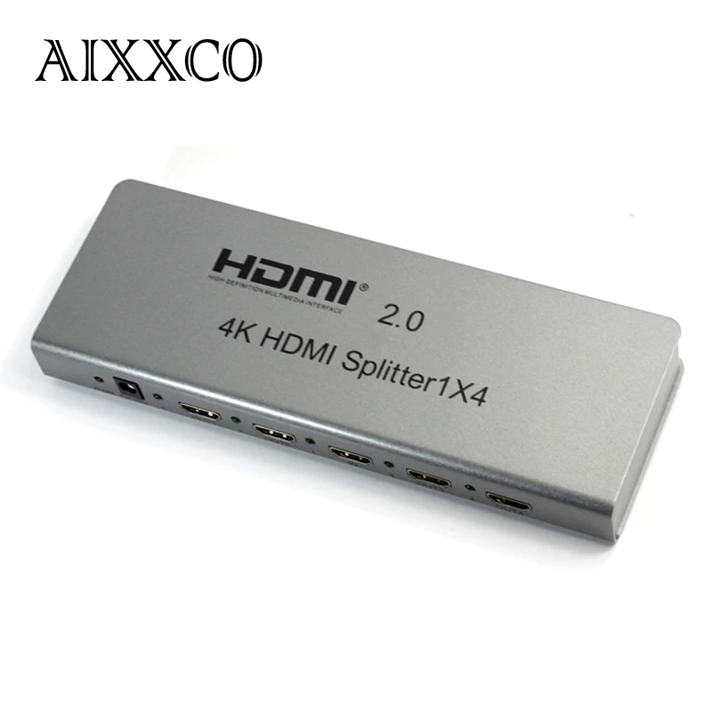 

AIXXCO Full HD 1X4 HDMI Splitter 4 Port Hub Repeater V2.0 3D 1080P 4K X 2K Support IR Extension HDCP 2.2 EDID RS232