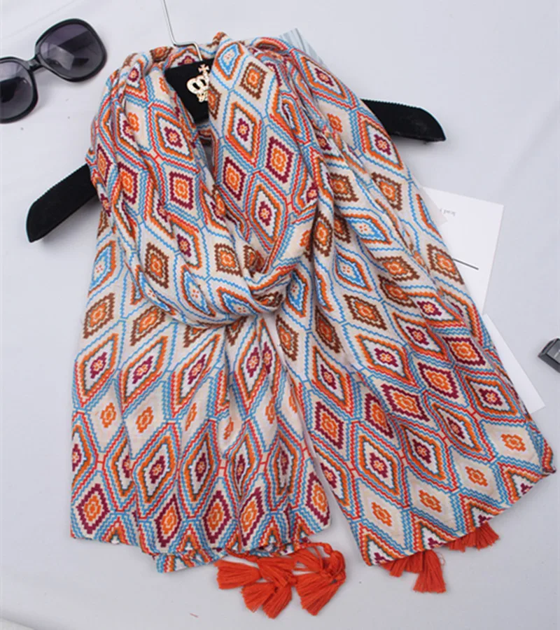 Women Geometry Pattern Tassel Scarf Quality Cotton Scarf 10PCS/lotin