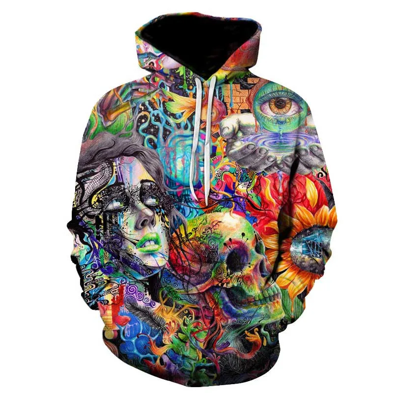 2017 skull 3d paint printed hoodies sweatshirt man hoodie brand in 3xl ...