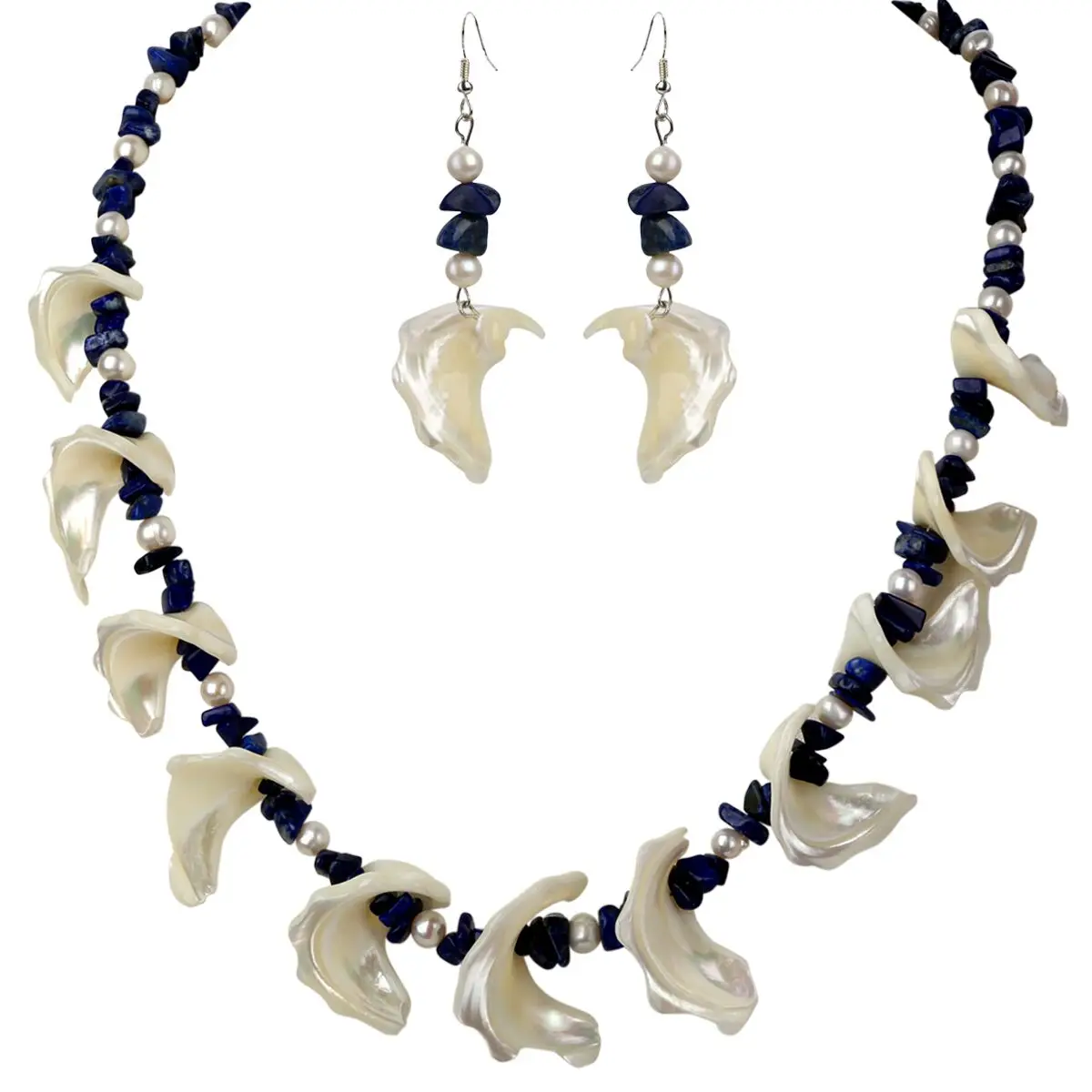 YACQ Lapis Lazuli Mother of Pearl 925 Sterling Silver Choker Necklace Dangle Drop Earrings Jewelry Set Gifts for Women Mom | Украшения и