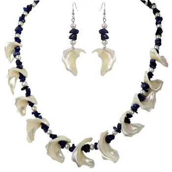 

YACQ Lapis Lazuli Mother of Pearl 925 Sterling Silver Choker Necklace Dangle Drop Earrings Jewelry Set Gifts for Women Mom