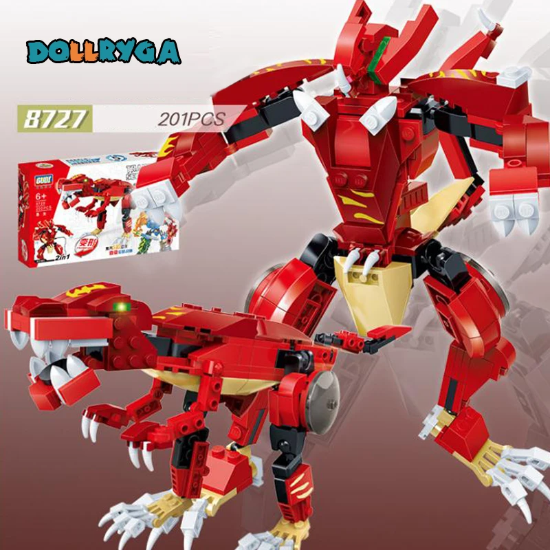 DOLLRYGA 201pcs Robot Deformation Dinosaur Figures Building Blocks 8728 Building Block Toys For Boys Compatible legoing Kid Gift