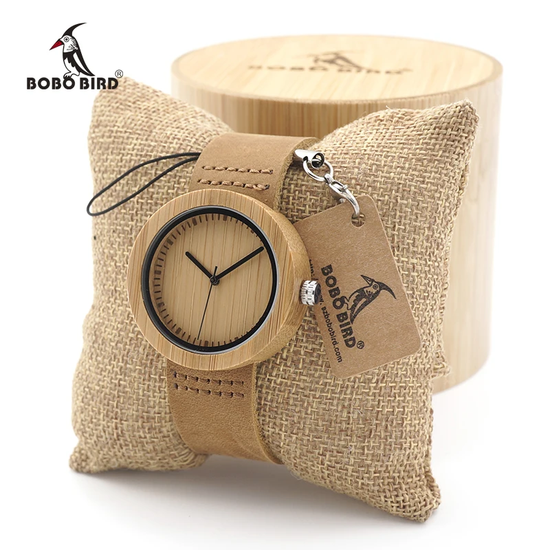 BOBO BIRD Round Bamboo Wooden Watch Ladies Quartz wood Women clock in Gift Box custom logo photo