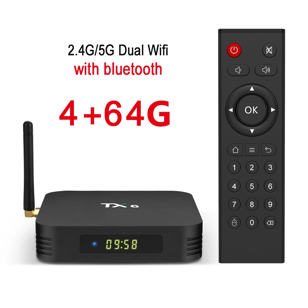 Android 9,0 Smart tv BOX Allwinner H6 четырехъядерный BT 4,0 USB 3,0 Wifi 2,4G/5G 4K HD медиаплеер телеприставка TX6 VS HK1 MAX MINI - Цвет: 4g64g