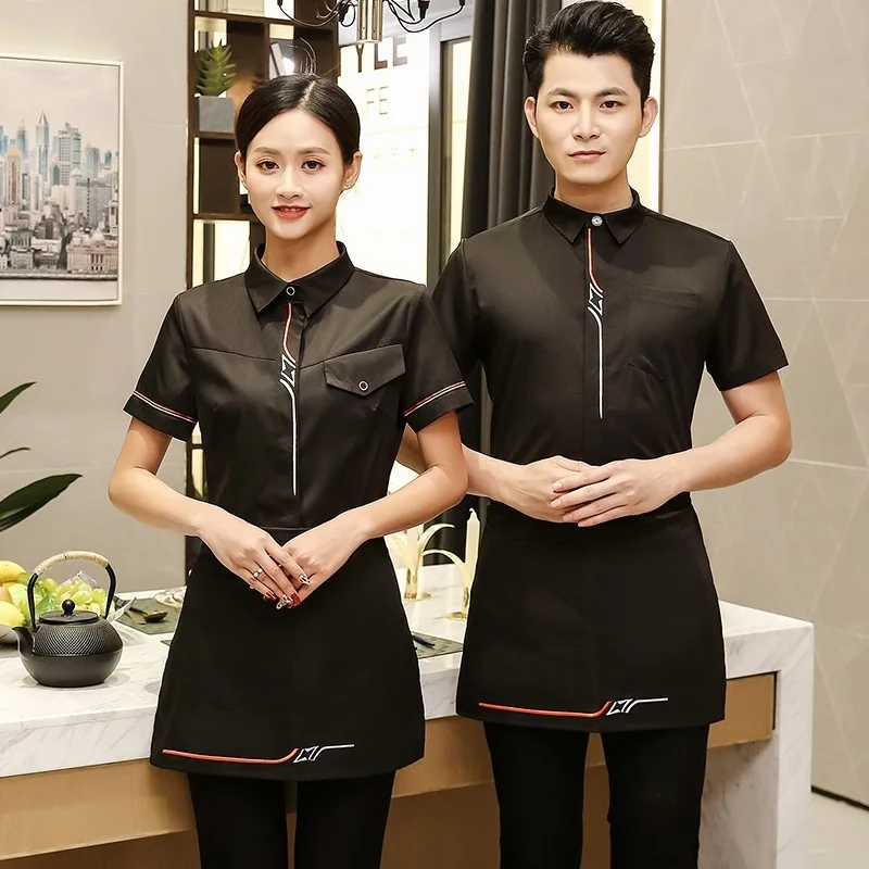  Summer Hotel Restaurant Waiter Uniform Short Sleeve Breathable Overalls Coffee Shop Cook Clothing B - 33026377610