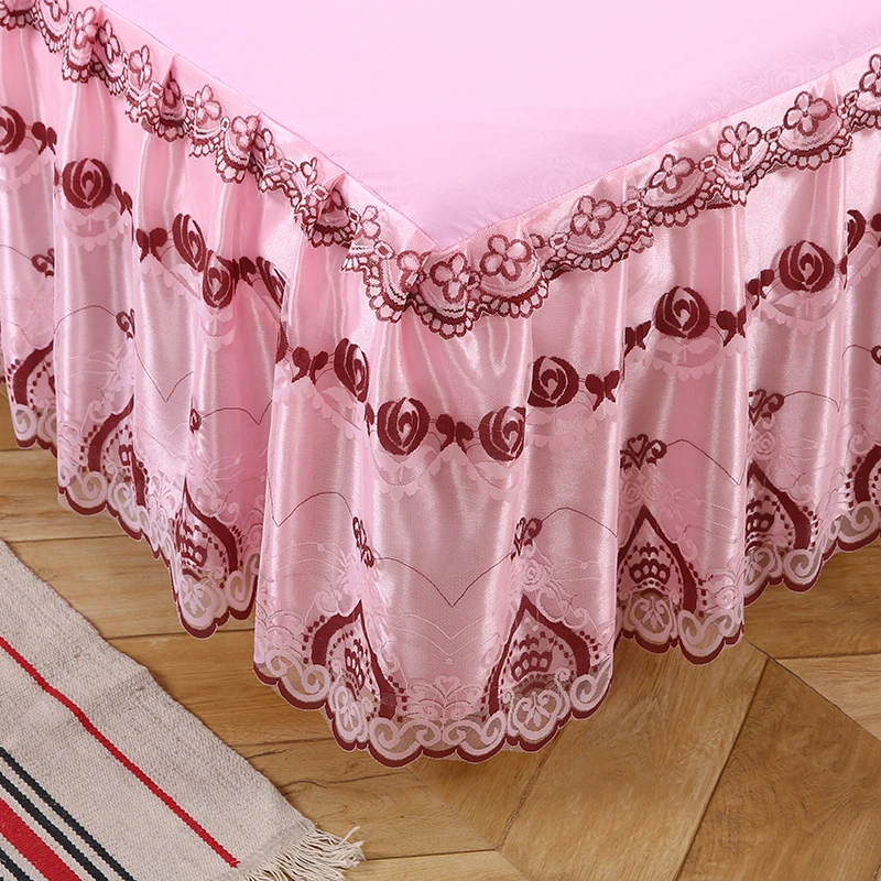 

Romantic Bloom Pattern Solid Color Bed Skirt Non-slip Dust Ruffle Queen Size Bedspread Bed Skirts