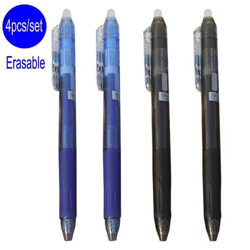 

DELVTCH 4pcs/set 0.5mm Magic Erasable Pen Button Slide Press Gel Pen Blue/Black Refill Ink Office School Student Writing Tool