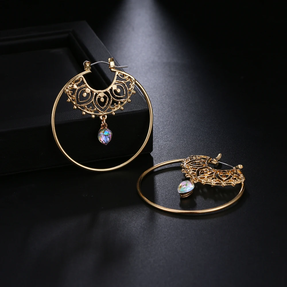 ALIUTOM винтажный трендовый золотой обруч серьги для женщин богемные хрустальные эффектные геометрические круглые креольские серьги Пирс Jewelr