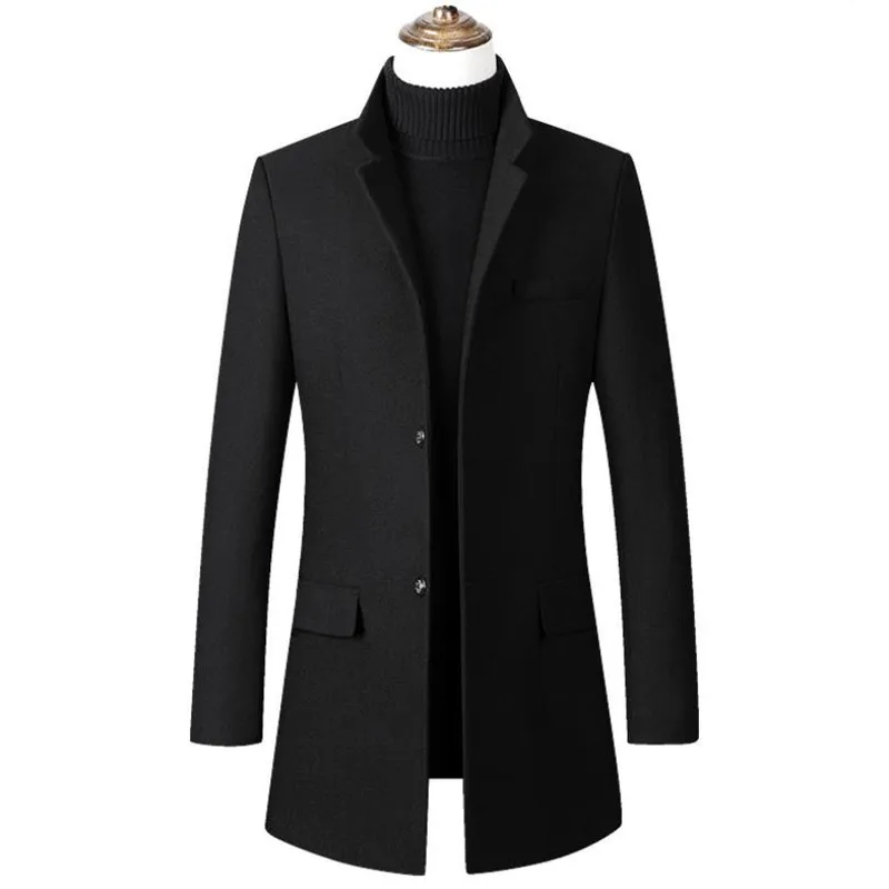 

New men's jacket business casual solid color wool jacket stand collar windbreaker slim jacket men's coat M-4XL