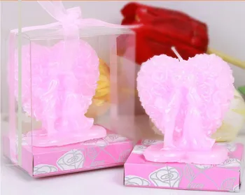 

20pcs Pink Bride and Groom Kissing Rose Heart Shape Candle For Wedding Party Birthday Souvenirs Gifts Favor