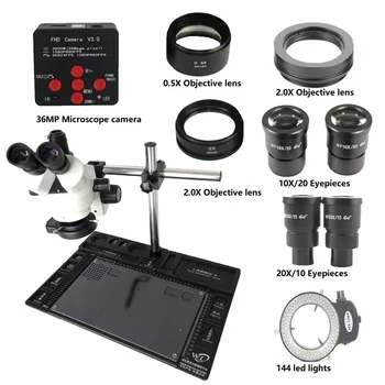 

3.5X-180X Trinocular Stereo Microscope 36MP HDMI USB Camera 144 LED Light Mobile Phone Repair Microscopio Maintenance station