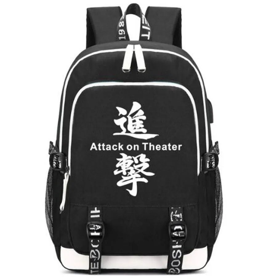 Рюкзак "атака на Титанов" сумка холст рюкзак ж/USB Мода порт и замок/наушники Аниме Книга сумка для ноутбука - Цвет: Style 3