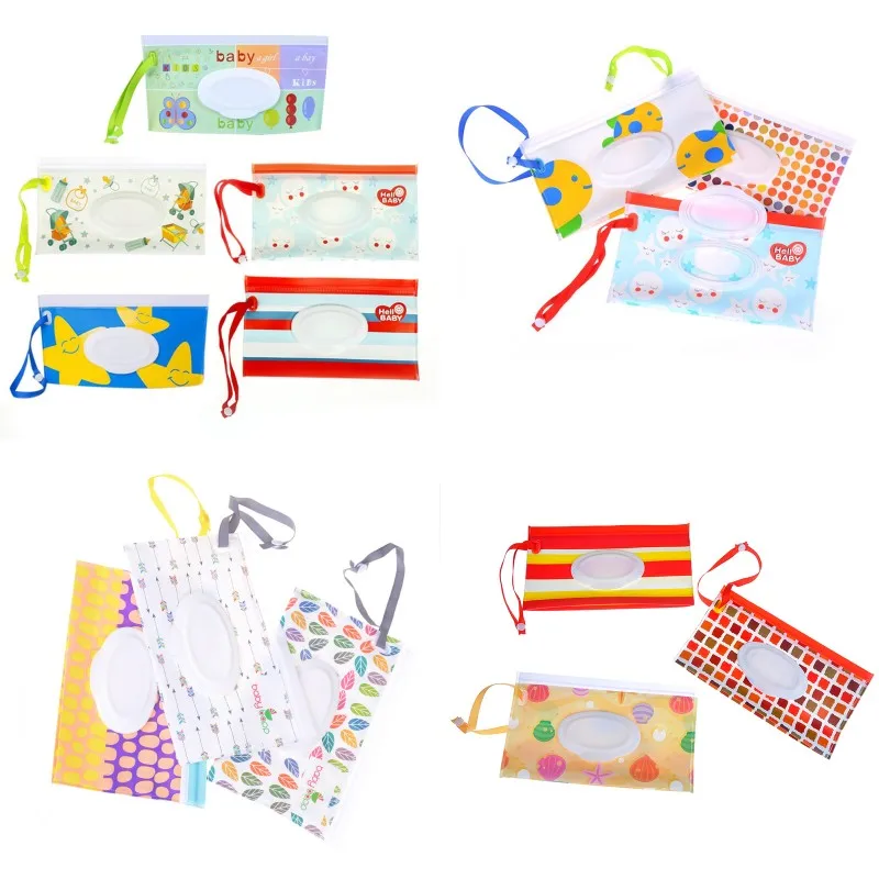 

Eco-friendly Easy-carry Snap-strap Wipes Container Wet Wipes Bag Clamshell Cosmetic Pouch Clutch and Clean Wipes Carrying Case