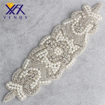 

XINFANGXIU 30 pieces Handmade beaded diamante crystal applique Hot fix rhinestone applique for DIY garment Hair ornaments bags