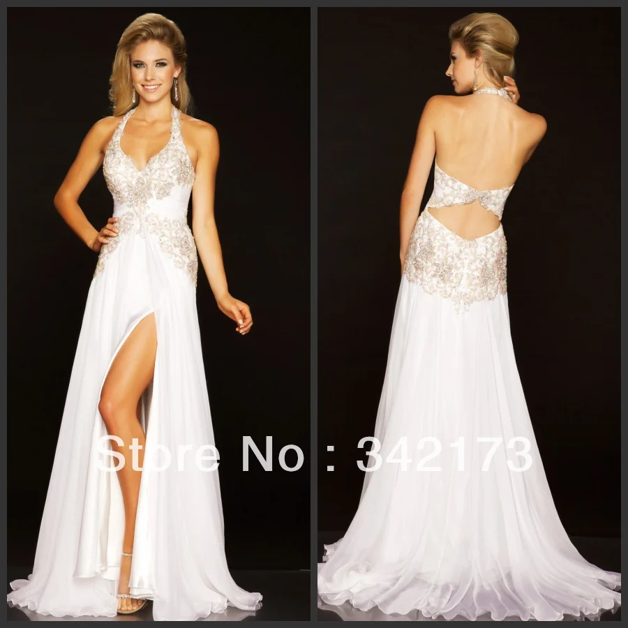 White Prom Dresses with Rhinestones