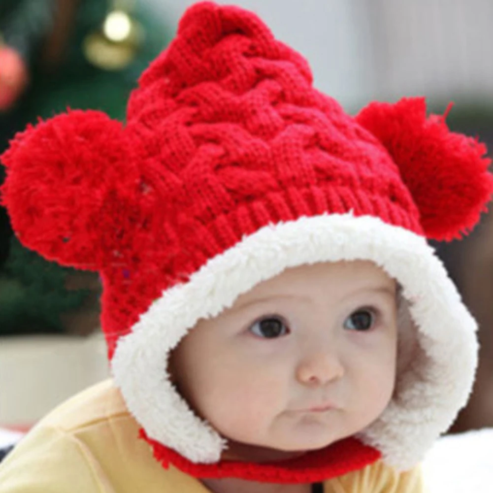 ABWE, для маленьких мальчиков и девочек, детская Вязанная одежда «Crochet ребра Pom Зимняя Шапка Кепка, теплая зимняя(красный