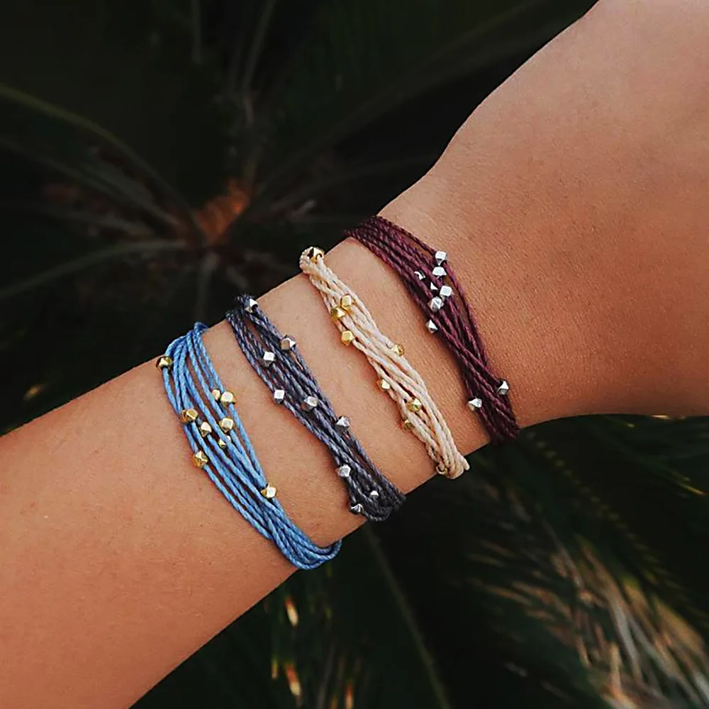 

Tisonliz 4 Pcs/ Set Vintage Bracelet Color Hand Weave Leather Beads Adjustable Multilayer Bracelet Set Women Exquisite Jewelry