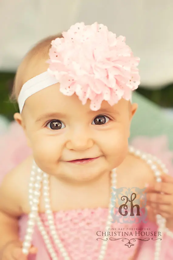 

fashion hot sale 15colors 3.1" Chiffon pink Eyelet Flower headband Baby Girls Elastic lace Headband Hair Band Boutique Style
