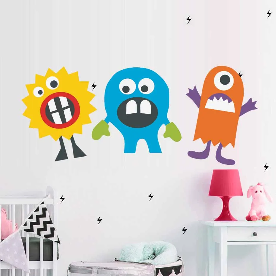 Cartoon Monster Vinyl Color Wall Stickers For Kids Rooms Nursery Removable Self Adhesive Wall