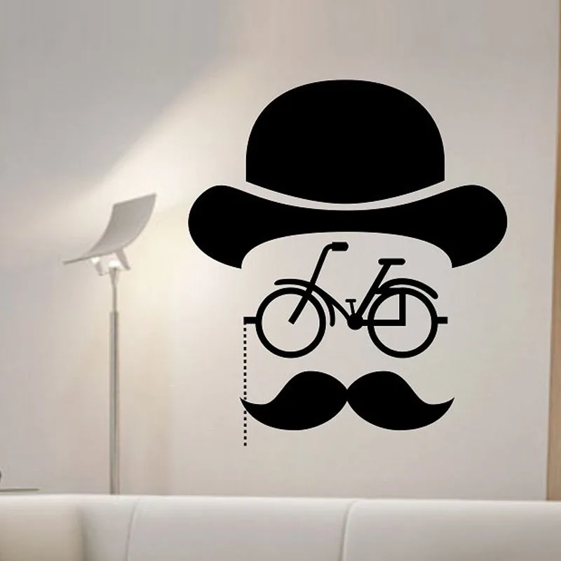 Hipster Bicycle Wall Stickers Creative Beard Man Decals Home Decor Art Vinyl Removable Living Room Decoration | Дом и сад