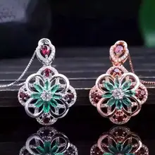 Натуральный зеленый изумруд камень кулон S925 Серебряный натуральный драгоценный камень кулон Цепочки и ожерелья модный элегантный Подсолнух цветы для женщин ювелирные изделия