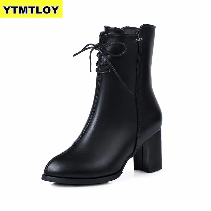 

Women Shoes High Heel Ankle Boots Martin Zip Fall Spring Pointed Toe Heels Lady Boot Heels Winter Leather Zapatos De Mujer
