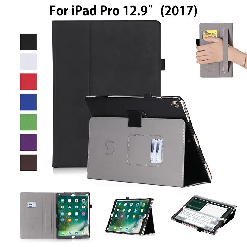 

High Qualtiy PU Leather Case for iPad Pro 12.9 inch 2017 Release Case Cover Funda Tablet Hand Holder Protective Flip Stand Shell
