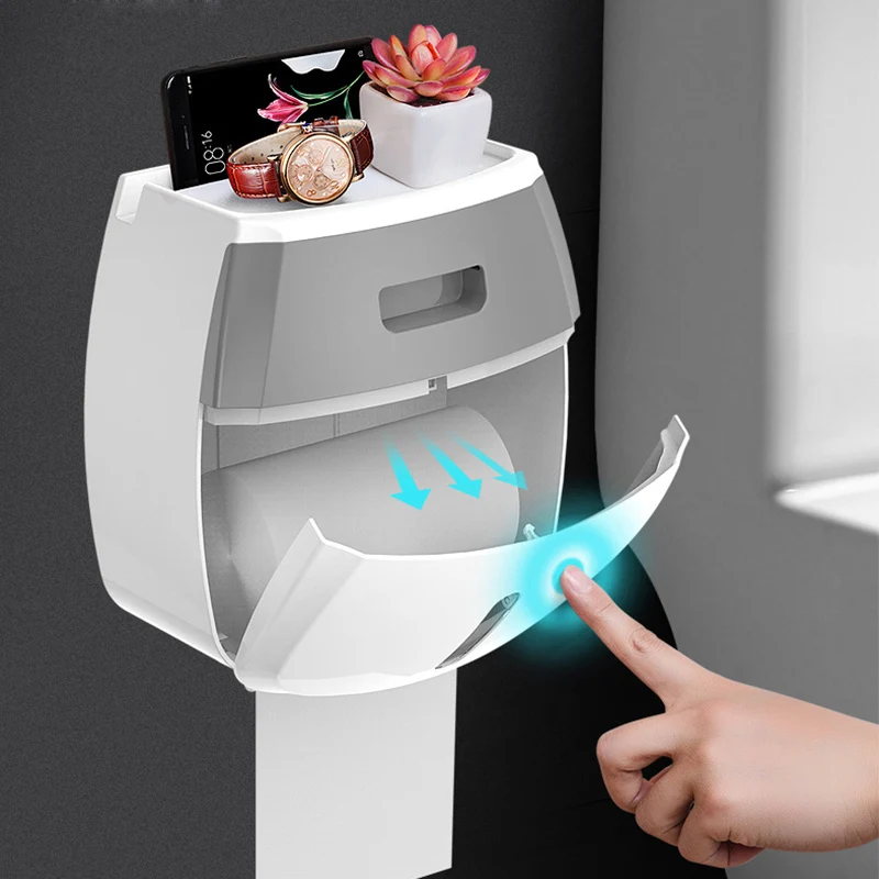 

Wall Mounted Toilet Tissue Box with Drawer Bathroom Waterproof Plastic Free Punch Paper Towels Holder Storage Box Dropshipping
