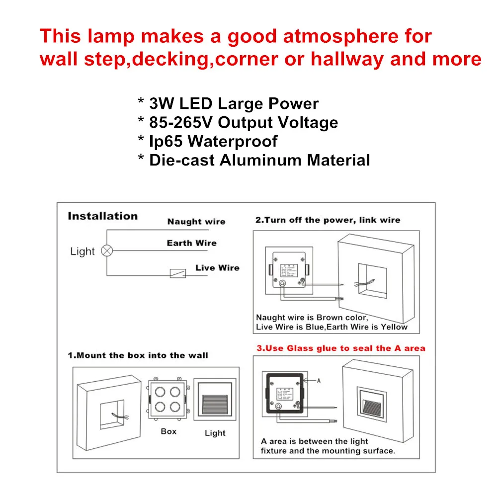 10個のled階段ライト組み込みボックスアルミ3ワットステップライト屋外防水IP65 ledウォールランプフットライト夜間照明LED 室内壁掛け照明  - AliExpress