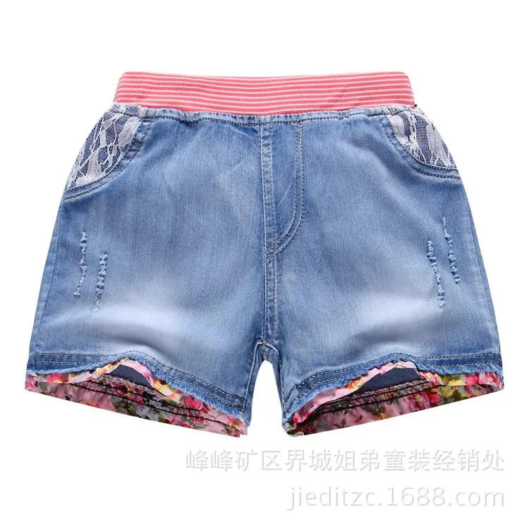 

2017 summer burst girl girl denim shorts Korean cartoon pattern girl break shorts