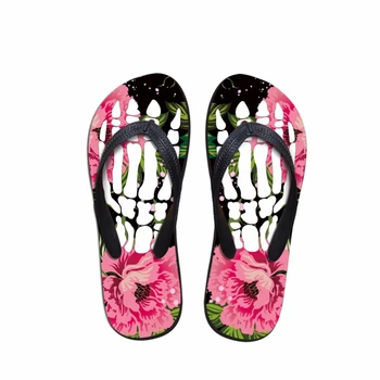 

Customized New Summer Women House Slippers Floral Design Flats Ladies Non-slip Flip Flops 3D Bone Casual Beach Sandals Female