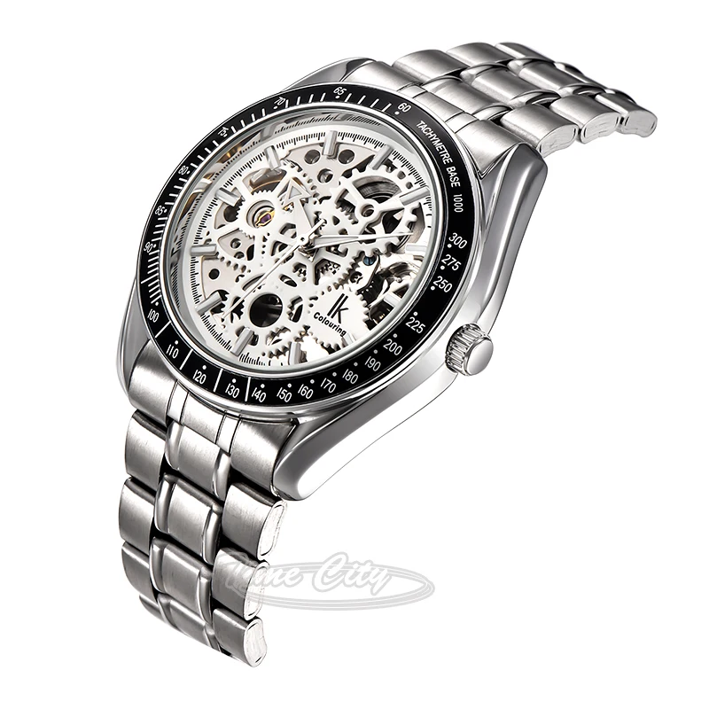 2016 Super Glow Gear IKcolouring Men Self Wind Automatic Mechanical Watch Skeleton Hollow Steel Strap Fashion