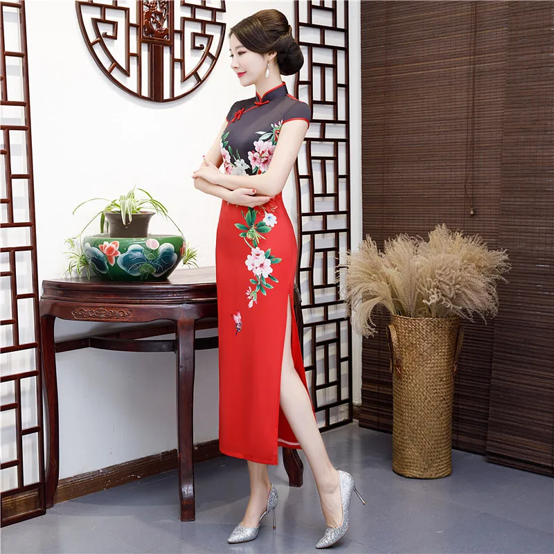 Las chino tradicional ropa Qi Pao estilo Восточное сходство vestidos de seda de tamamino mаs largo Qipao de Cheongsam vestido