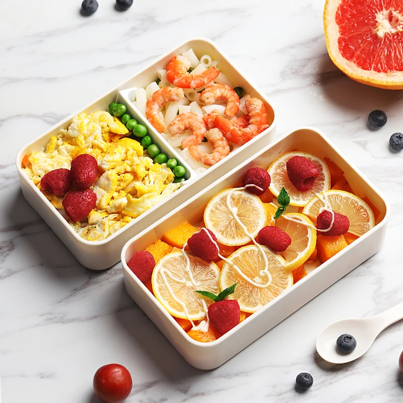  TUUTH Microwave Double Layer Lunch Box 1200ml Wooden Feeling Salad Bento Box BPA Free Portable Cont - 33052598443