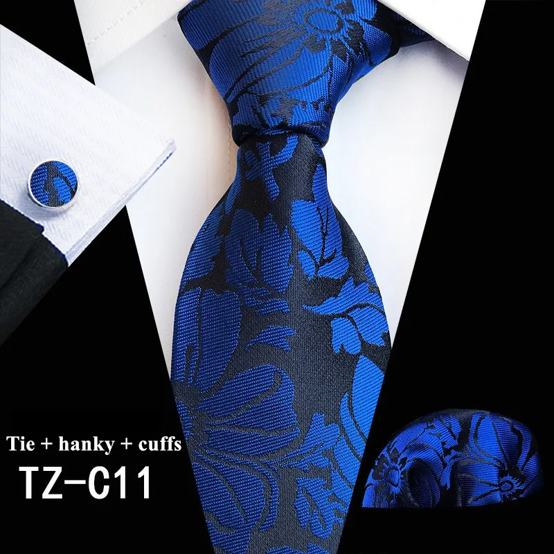 Модный дизайн, набор галстуков, деловые мужские шелковые галстуки с цветочным принтом, мужские галстуки, темно-зеленые галстуки, галстук, карманные Квадратные Запонки - Цвет: TZ-C11