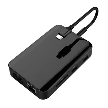 

9-in-1 Adapter USB C HUB Type-C to HDMI 4K VGA TF Card Built-in Conversion Chip Plug and Play Reader PD Charging RJ45 Adapter