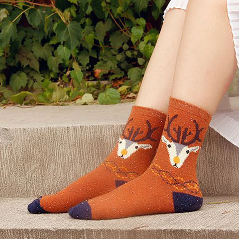 Rabbit Wool Women's Warm Socks Retro Autumn Winter Animals Patterns Women Vintage Thicken Socks Cute Cartoon Thermal Socks Meias