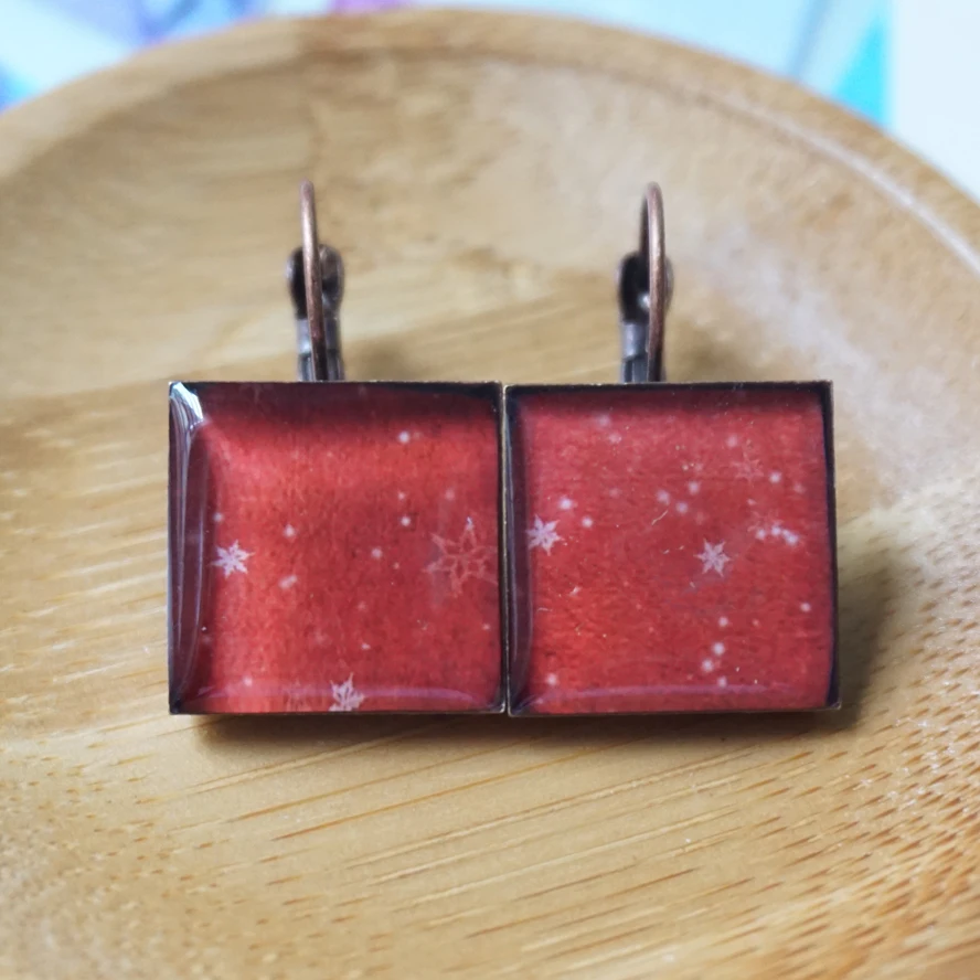 

EARRINGS Dangle Earrings retro vintage red bronze Nature Earrings Crystal glue Drop Earrings 16x16 mm