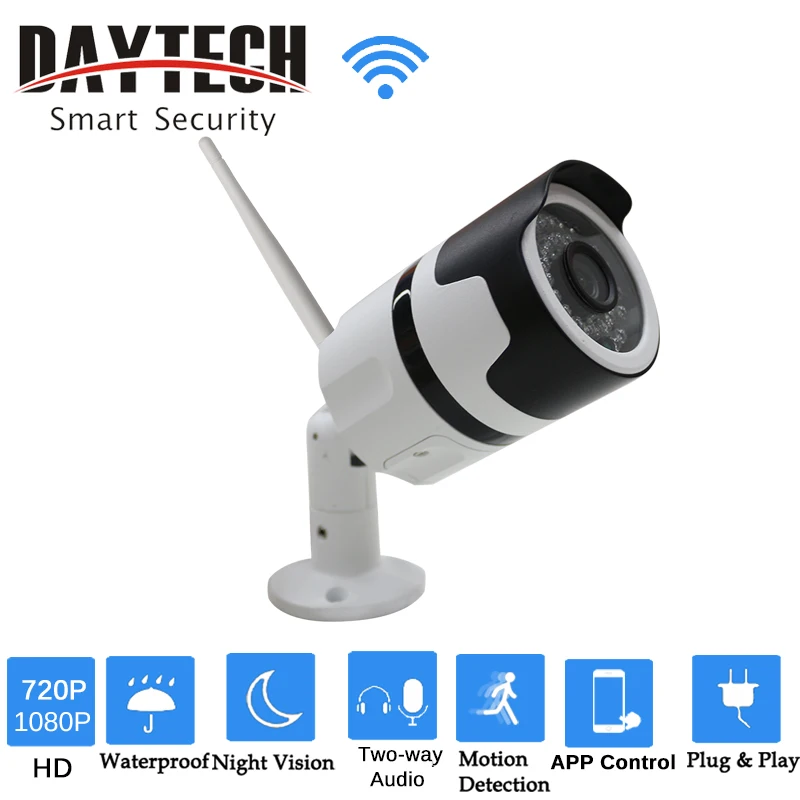 

DAYTECH Wireless Outdoor IP Camera WiFi Surveillance Camera HD 720P/1080P Waterproof IR Bullet Night Vision Two-way Audio DT-H03