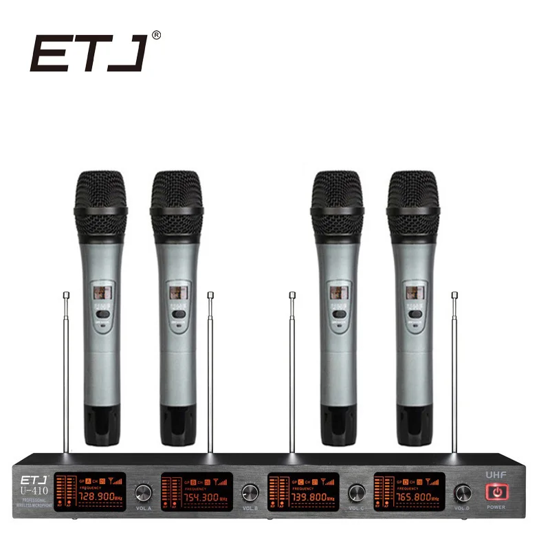 

ETJ Brand Wireless Microphone 4 Transmitter Professional Handheld Bodypack Headset Lavalier VHF Microphone U-410