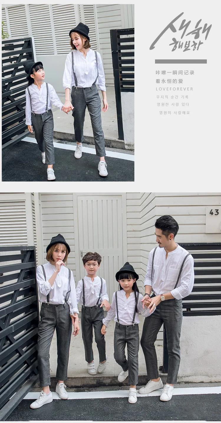 Комплект из 2 предметов, длинная рубашка+ подтяжки, Семейные комплекты хлопковая однотонная длинная блуза и штаны для папы, мамы, дочки и сына, одинаковые комплекты для семьи