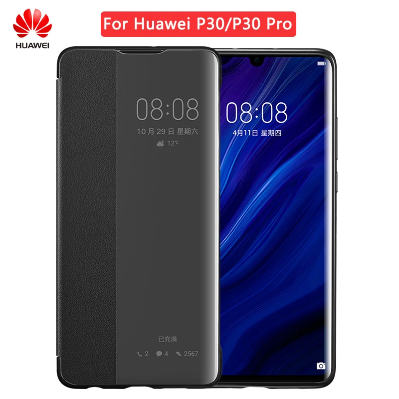 

Huawei 100% Original Official Smart Touch Clear View Window Canvas Leather Phone Case Flip Back Cover Business for P30 / P30 Pro